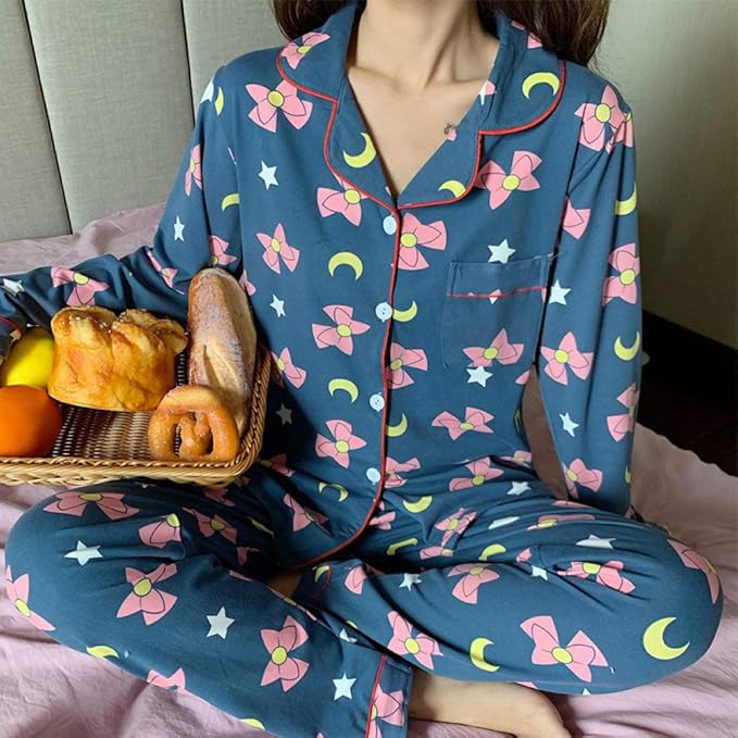 Pyjama,Damen-Baumwollpyjama-Sets Beige Revers Blumenknopf Taschen Elegant Gemütlich Warm Langarm Pjs Top & Amp; Unterteil Set Loungewear Nachtwäsche Weiches Faultier Nachtwäsche Weihnachtsgesche