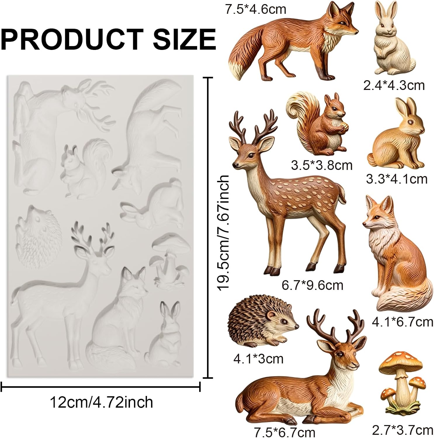 GLOBLELAND 3D Forest Animals Silicone Mold for Polymer Clay Soap 8.4×5.4 inch Rabbit Mushroom Corner Frame Resin Casting Mould for DIY Epoxy Resin Art Crafts Jewelry Making