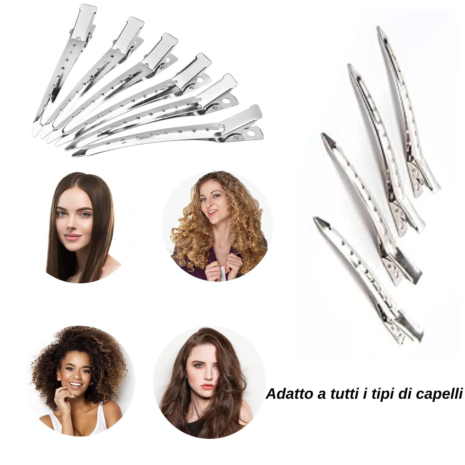 Becchi D'oca per Capelli 24 pezzi, Clip Capelli Donna 3,5 pollici, Fermagli per Capelli in Metallo, Professionali Antiruggine per Becchi per Capelli con Fori per le Estensioni dei Capelli (24pcs)
