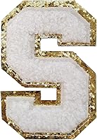 Vista 1 de SPRT - Parches de letras de chenilla universitaria con purpurina, parche de letras blancas para planchar con letras del alfabeto para disfraz