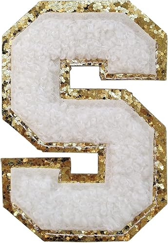SPRT - Parches de letras de chenilla universitaria con purpurina, parche de letras blancas para planchar con letras del alfabeto para disfraz de