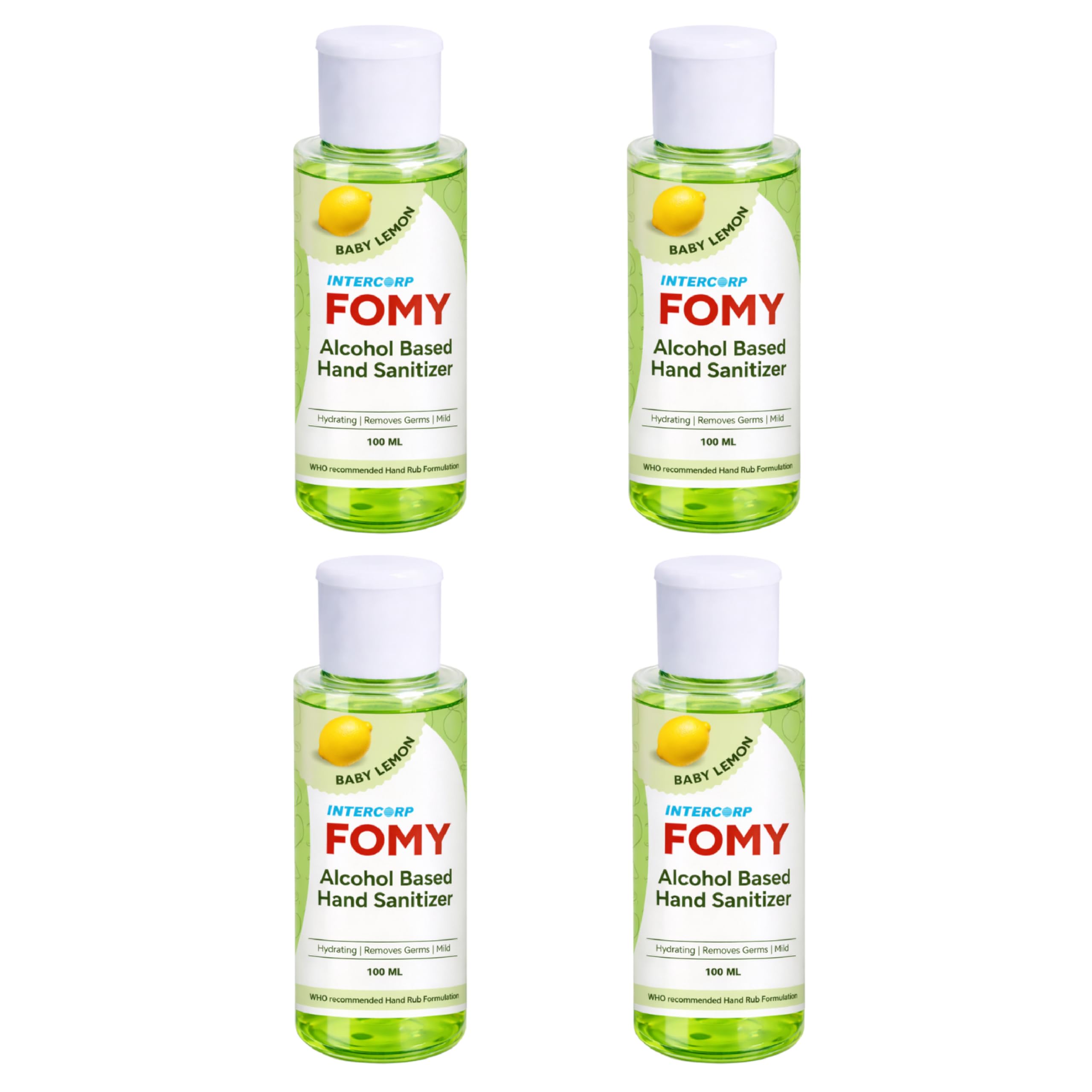 INTERCORP FOMY Hand Sanitizer 100 ml | Lemon - Pack of 4 | Disinfectant Liquid | Gentle & Effective Germ Protection