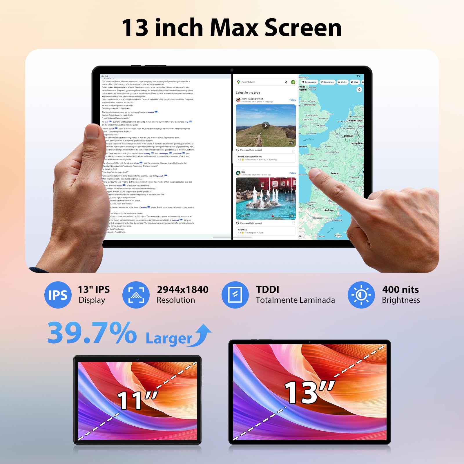 TIGERFU Tablet 13 Pollici, Android 15 Tablet con SIM e WiFi, 36(12+24) GB RAM+512GB ROM, Helio G99, 2.2GHz Octa-Core Gaming Tablets, 9200mAh, Widevine L3, 13MP+8MP, 2944x1840 IPS, 18W Charge - Nero
