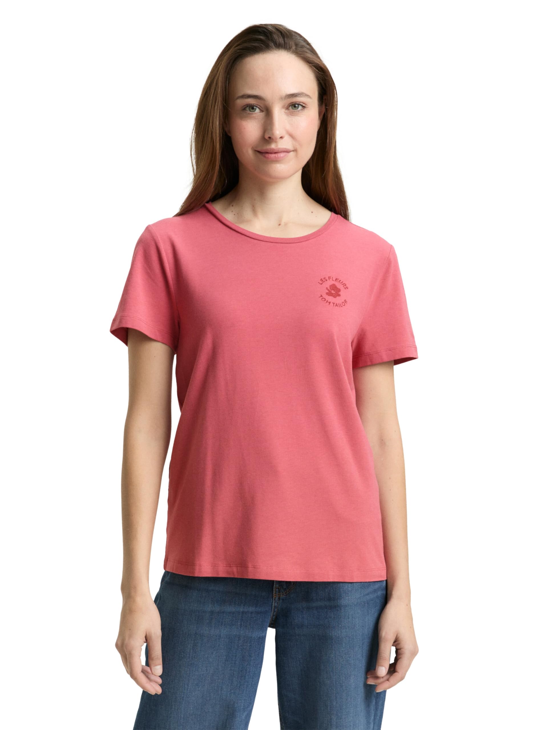TOM TAILOR Damen T-Shirt mit Blumen-Stickerei