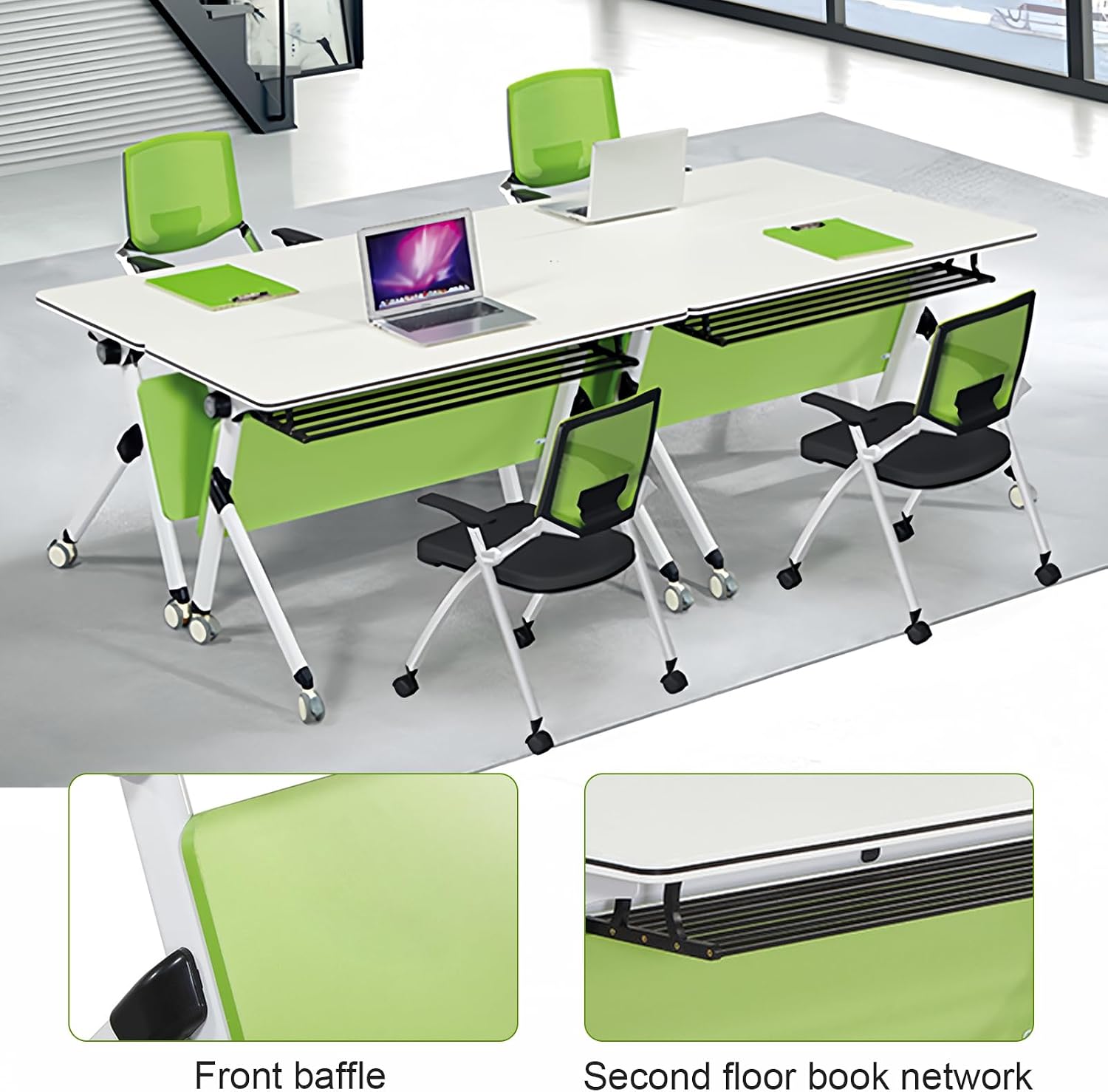 Conference Room Table,Rectangular Meeting Table Single Mobile Classroom Tables with Silent Wheels,Modern Office Folding Conference Mobile Desk,Large Seminar Tables Desk for Home Office (4PCS)