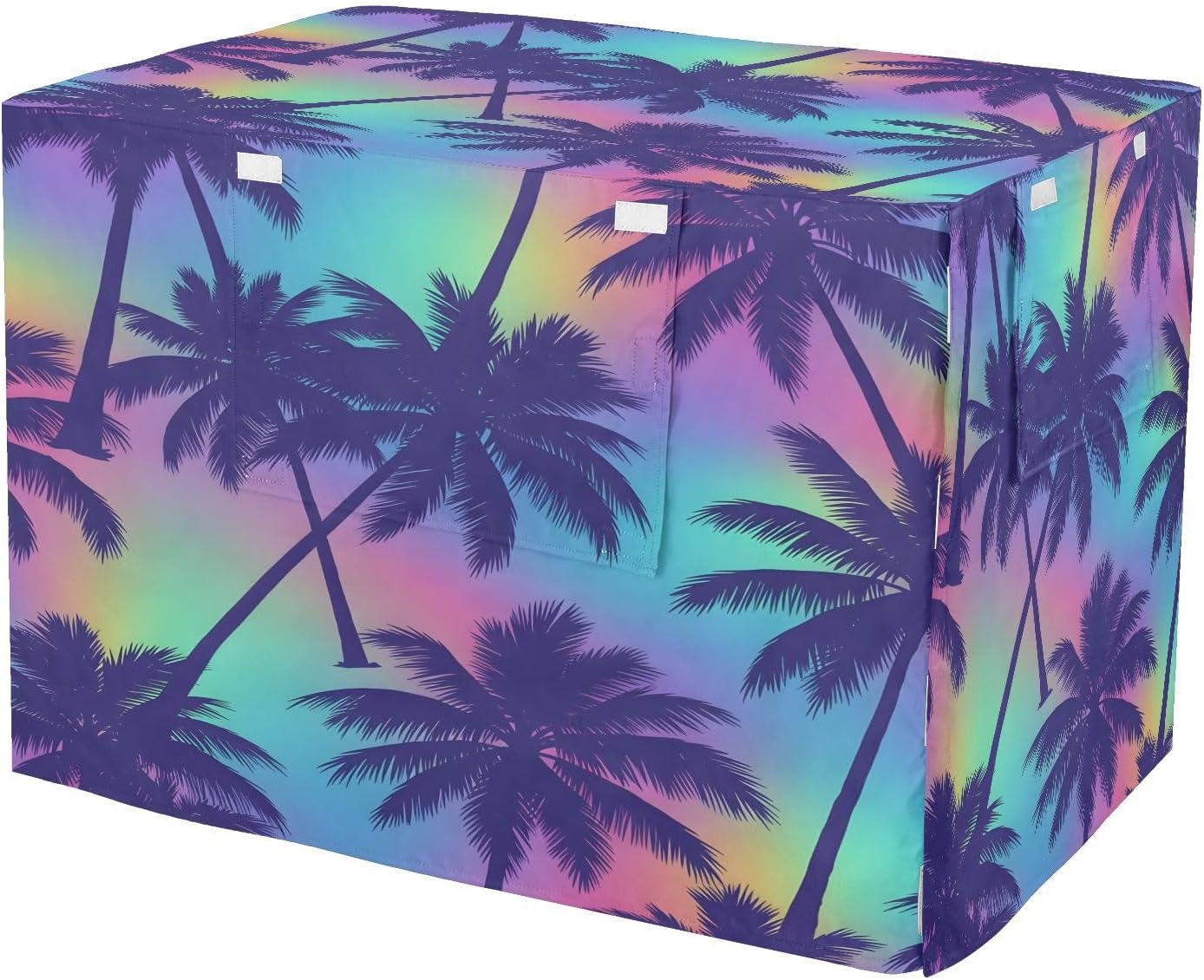 Rainbow Palm Trees Dog Crate Cover 600D Oxford Pet Kennel Cover with Mesh Window for Dog Cages, Windproof Waterproof Machine Washable, 42"x28"x30"