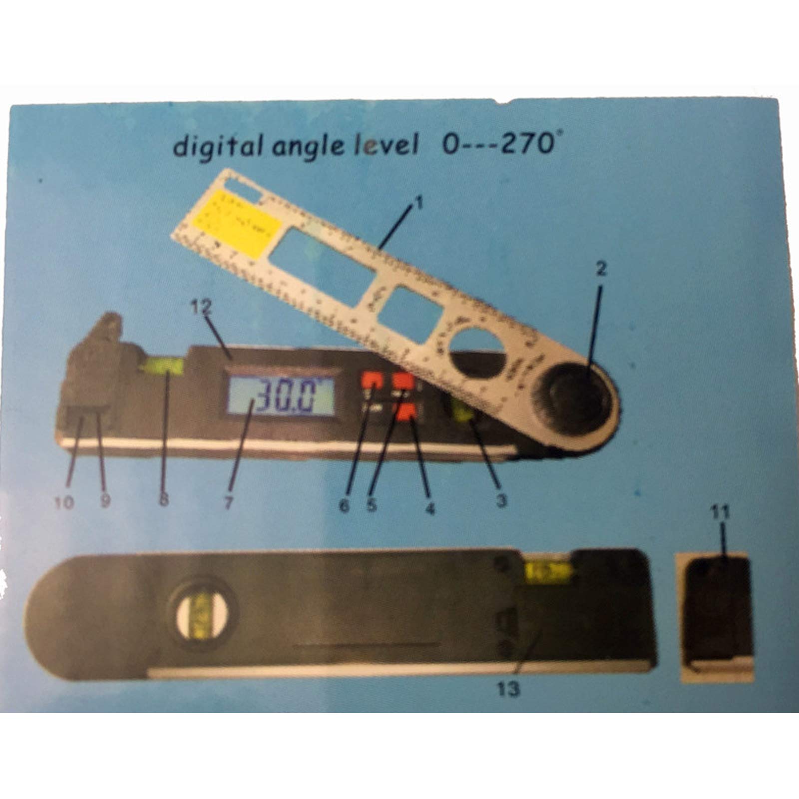 Buscador De Ángulo Digital 180Mm/7 Inch 0~270° Retroiluminado LCD Digital Inclinómetro Transportador Nivel De Ángulo Indicador Con Bolsa Portátil Para Industriales, Obras De Renovación
