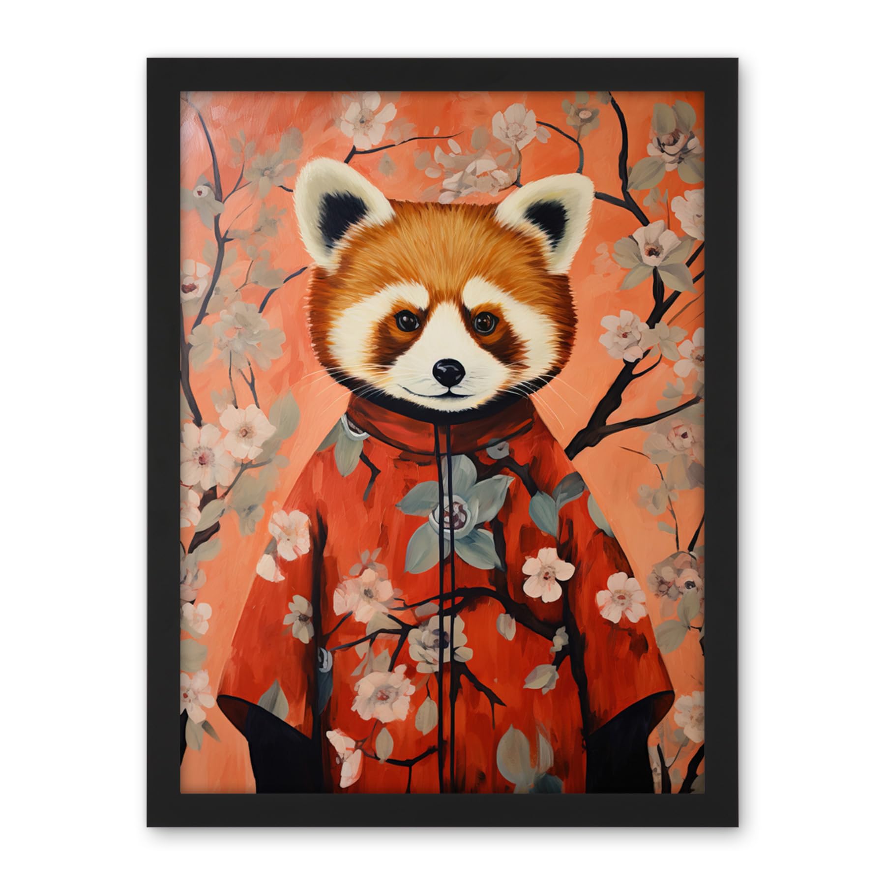 Artery8 Red Panda in Kimono Cherry Blossom Trees Japan Artwork Framed Wall Art Print 18X24 Inch