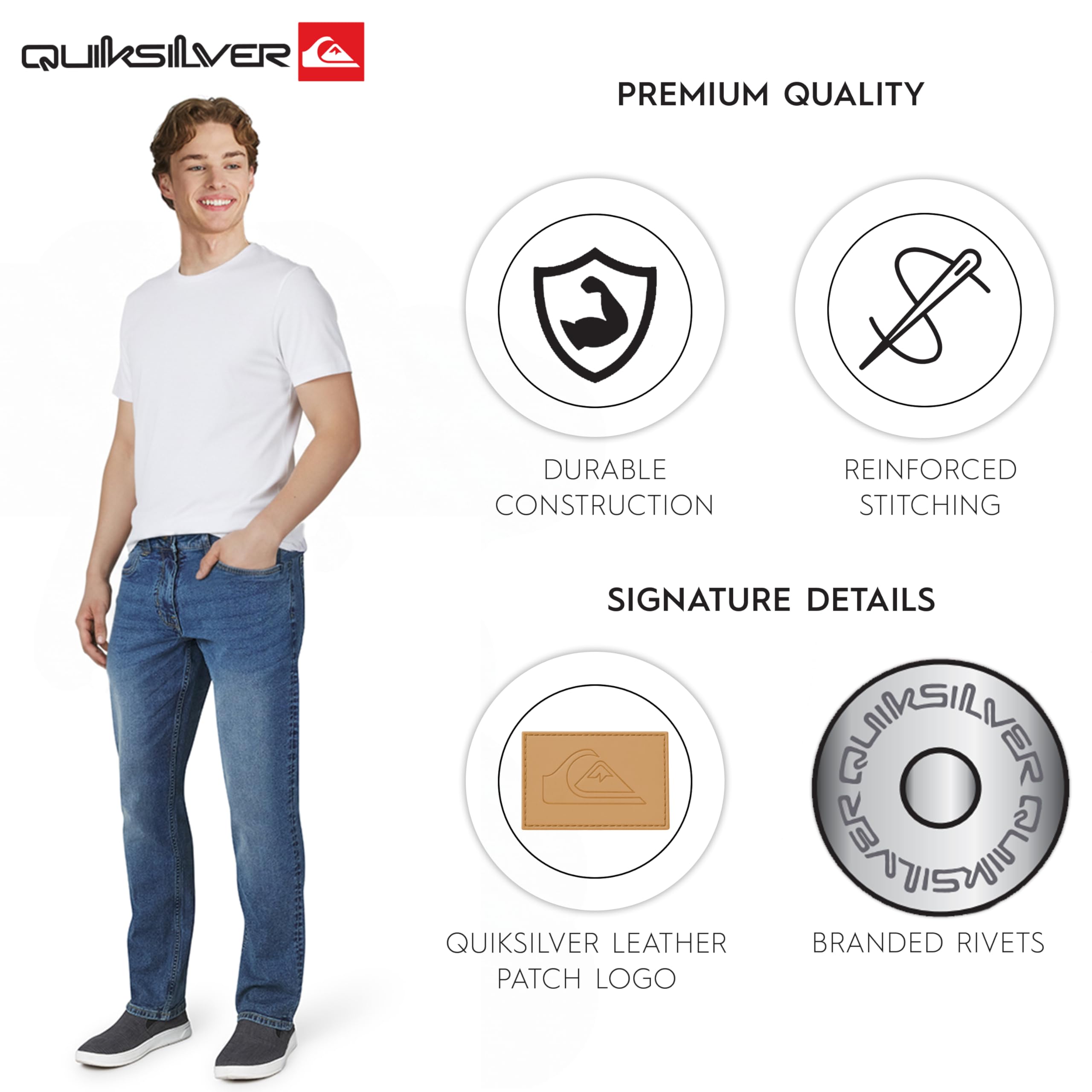 Quiksilver Men's 5 Pocket Straight Fit Stretch Waist Denim Jeans — view 4