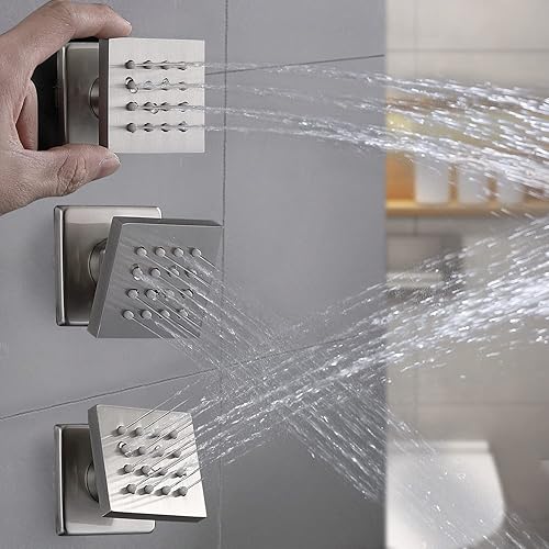 Miniatura 25 de HOMEDEC - Paquete de 6 chorros redondos de latón cepillado para masajes cuadrados de 2 pulgadas