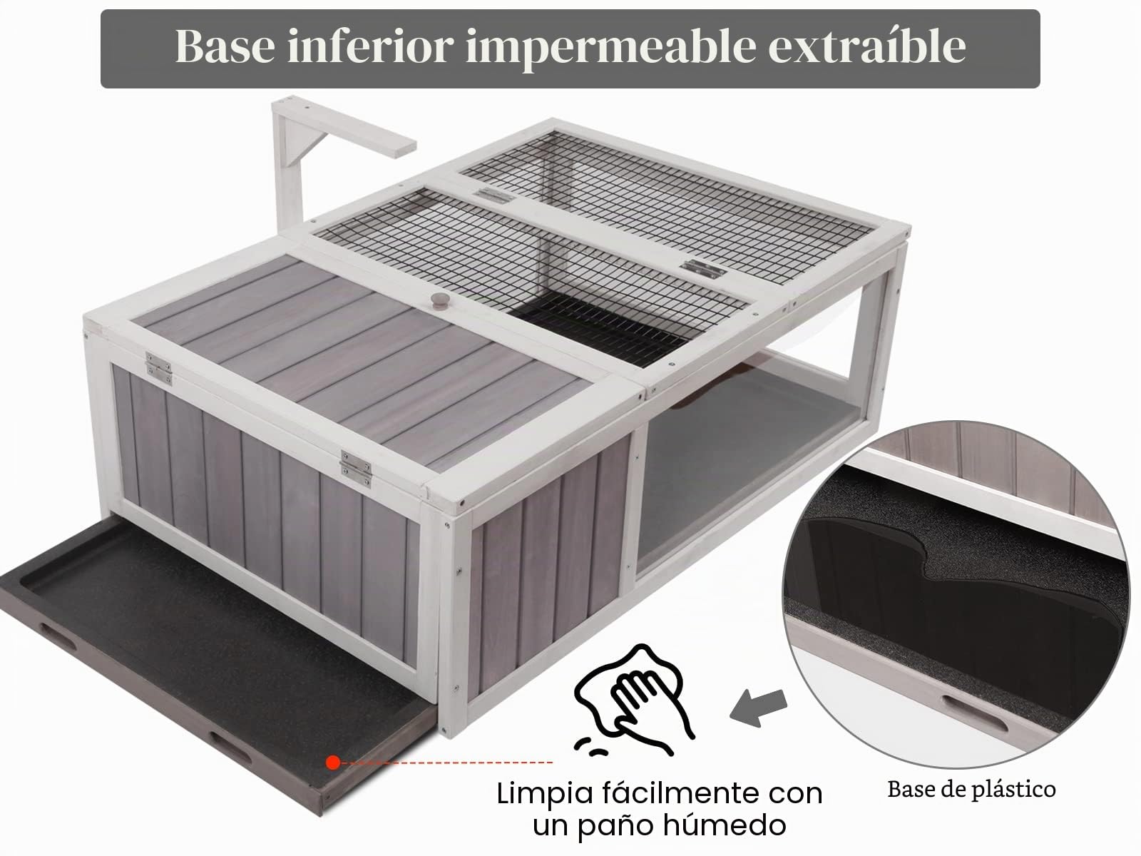 Tortuga House Hábitat Box de madera para interior y exterior, recinto para tortugas de interior para animales pequeños, jaula para reptiles de exterior gris