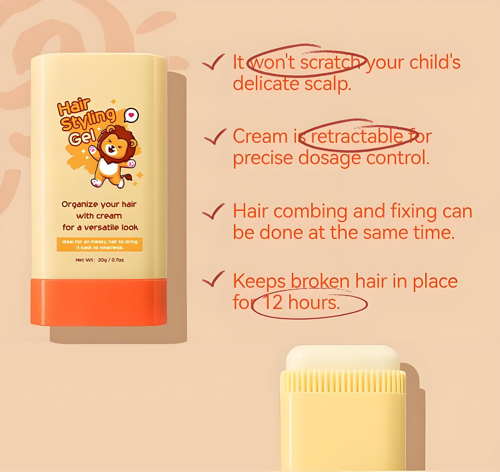 2-in-1 Hair Wax Stick with Built-In Comb for Kids Moisturizing Non-Greasy Hair Styling Stick for Slick Back & Tidy Hair - Image 4
