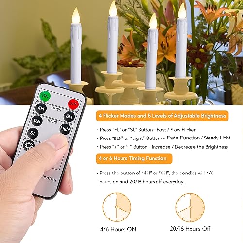 Miniatura 4 de Velas cónicas blancas sin llama de 6.7 pulgadas con temporizador remoto, 6 luces flotantes parpadeantes colgantes blancas cálidas, velas LED para