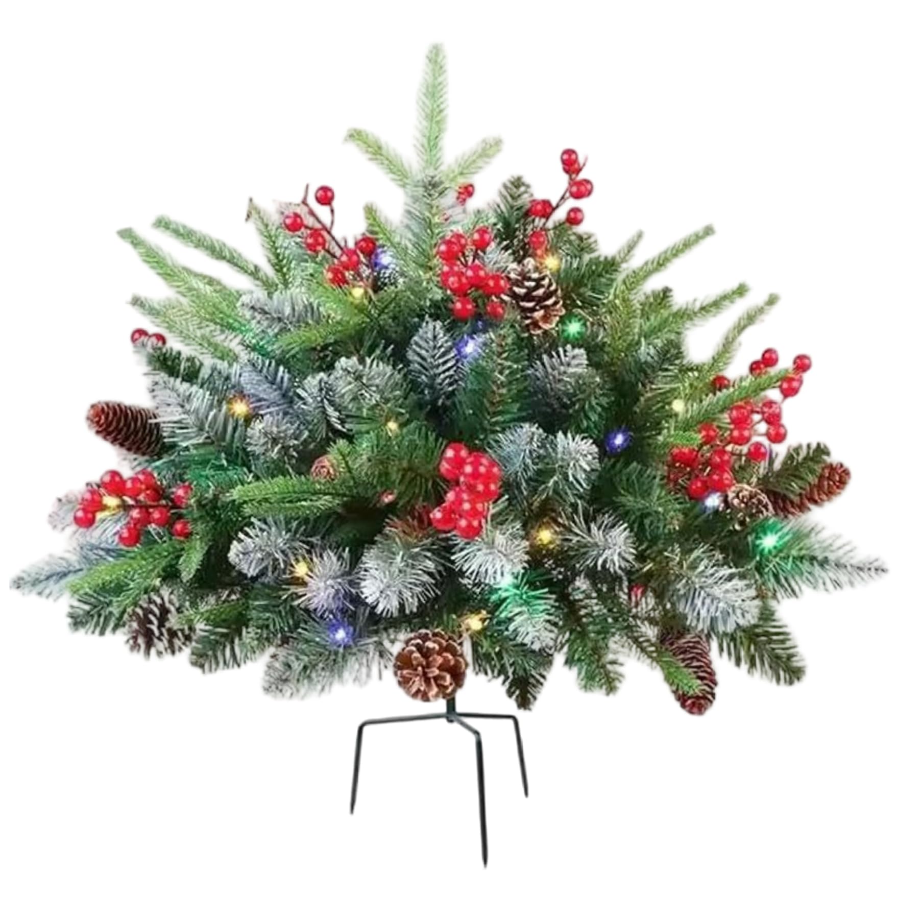 Árbol de Navidad preiluminado pequeño para jardín con luces y ramas nevadas artificiales