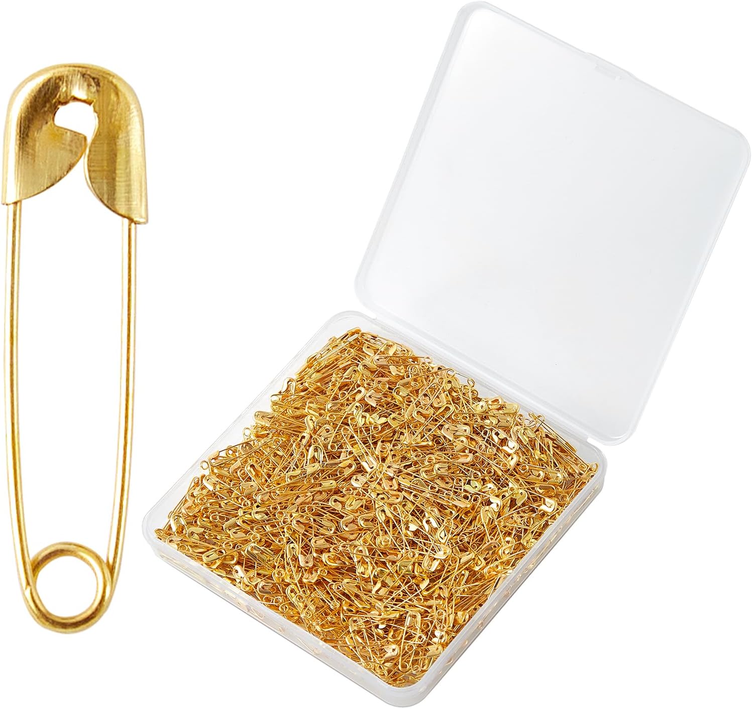 1000PCS Safety Pins, 0.75In/19mm Small Fastening Pins, Rust Resistant Nickel Plated Steel Set for Crafting, Sewing, Jewelry Making Fabric DIY, Rimming Fastening Clip Button for Garment Hang Tag (Gold)