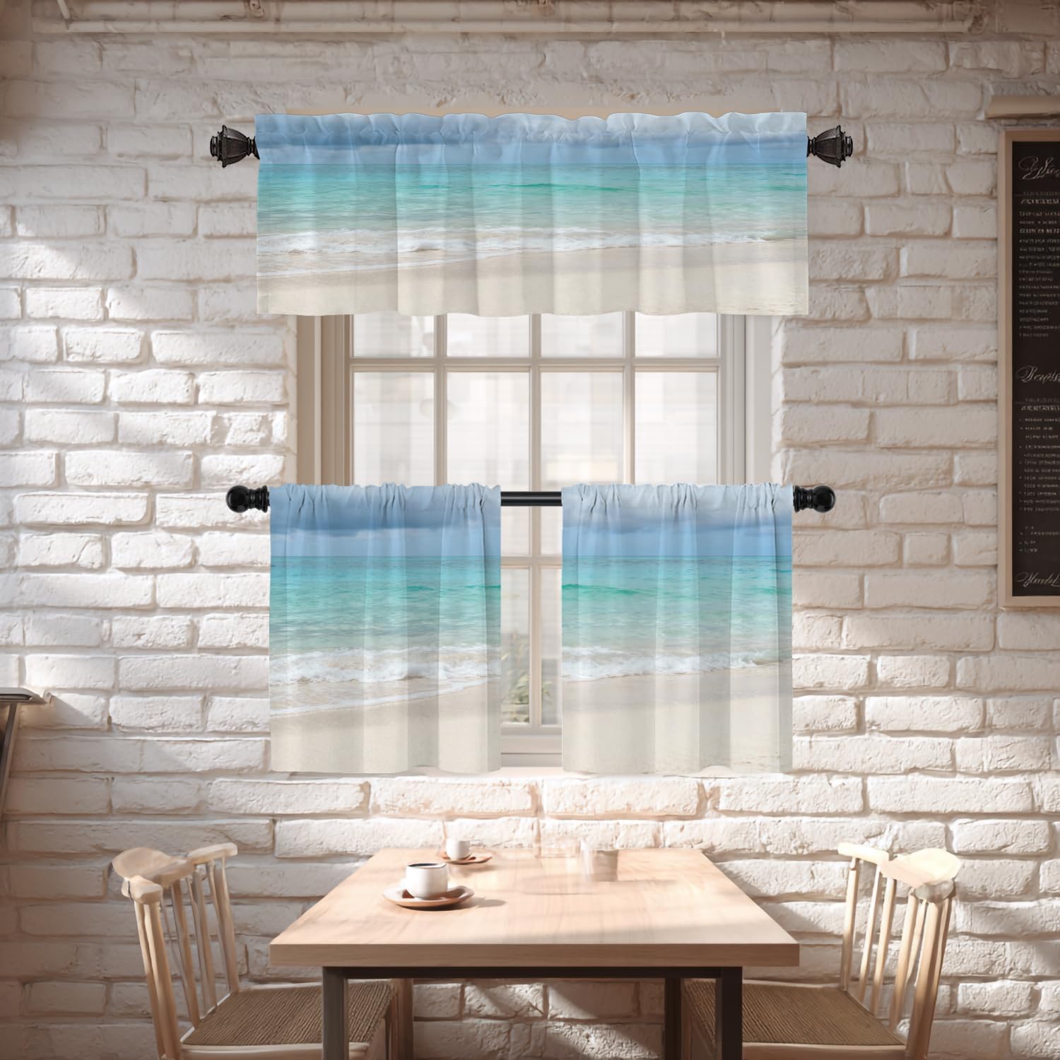 Shrahala Blue Ocean Wave Blackout Short Curtains for Windows,Blue Sea Kitchen Curtains Sets for Windows Thermal Insulated Bathroom Window Curtain 2 Pack 52 X 16 in