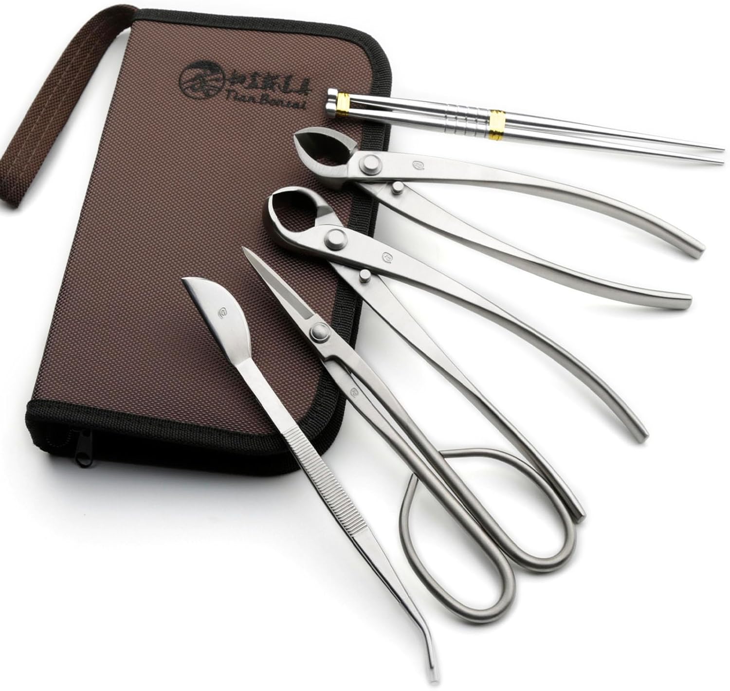 TianBonsai Bonsai Tools 5-Piece Alloy Steel Bonsai tool Kit In Cluding 210mm Long Handle Scissors / 205mm Branch Cutter / 205mm Knob Cutter / 200mm Straight Root Hook / Tweezers (NBK5-01)