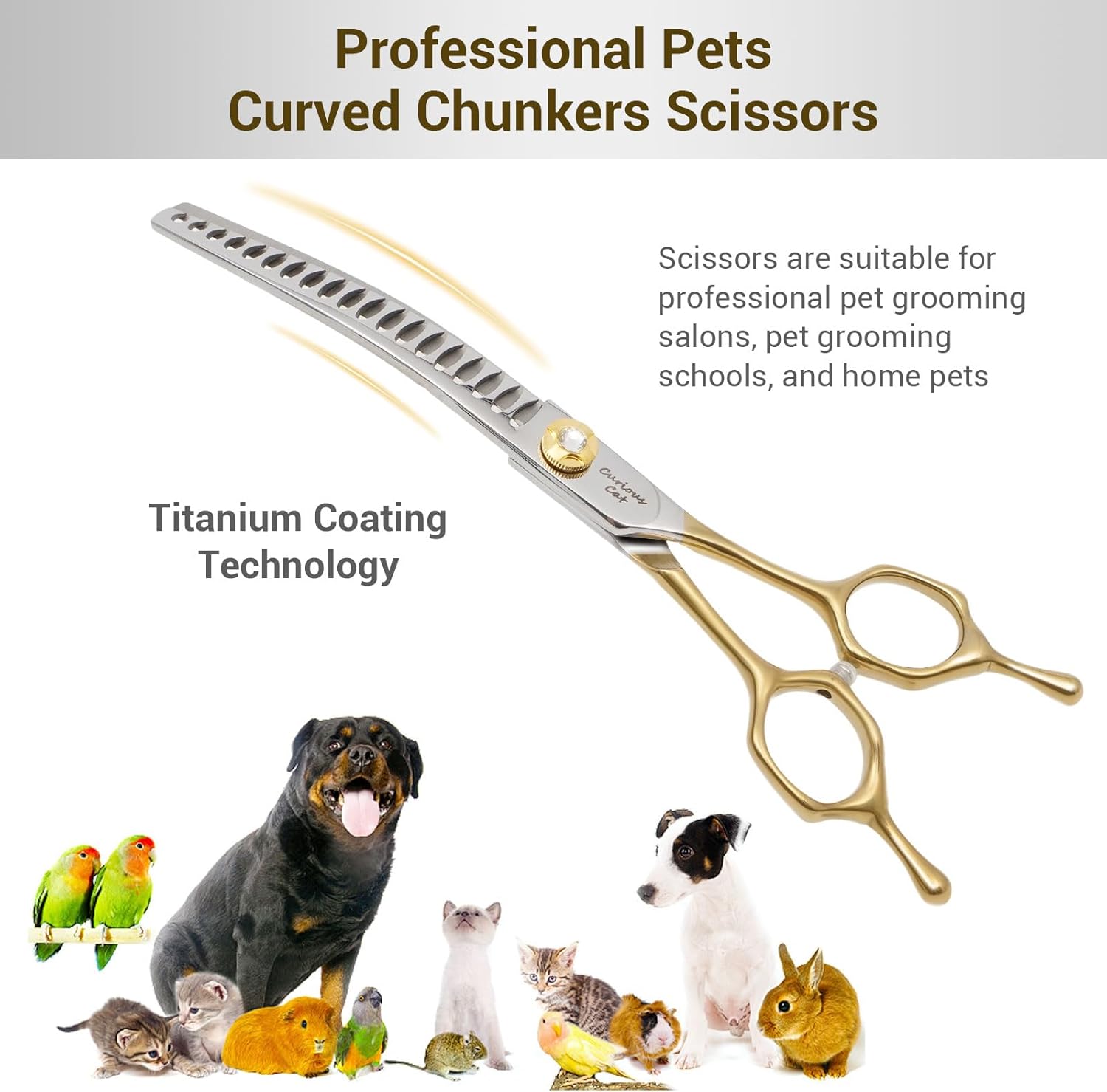 Dog Grooming Scissor,Pet Curved Chunkers Shears 7.0'' 440C Thinning Scissors for Precision Pet Hair Cutting