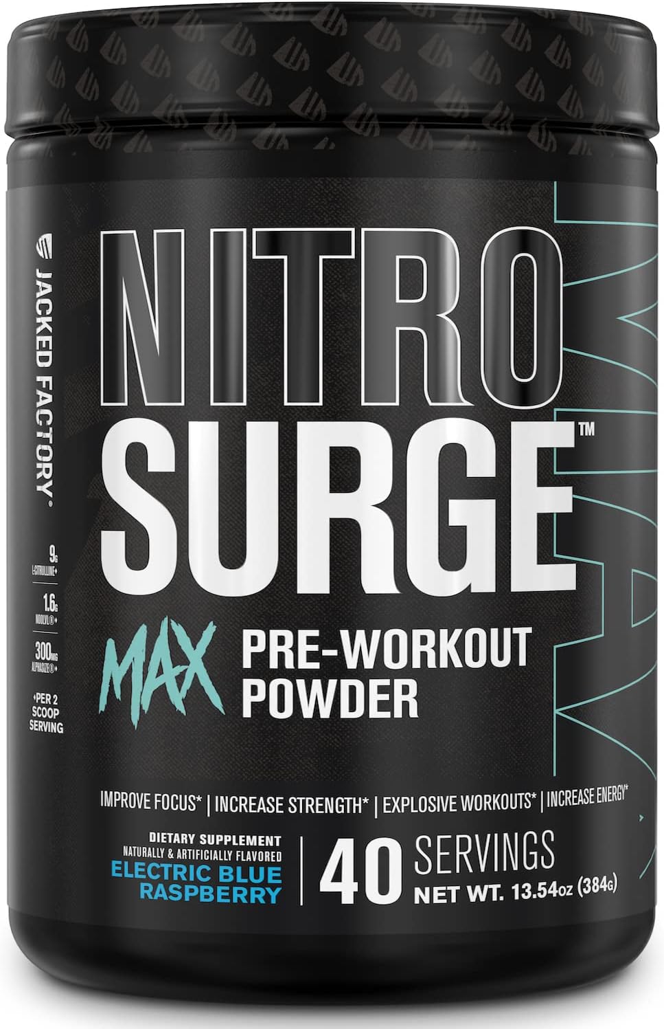 Jacked Factory Old Nitrosurge Max Nootropic Pre Workout Powder - Premium Pre Workout w/Nootropic Ingredients for Intense Focus, Pumps, Smooth Energy, Endurance - 40 Servings, Electric Blue Raspberry