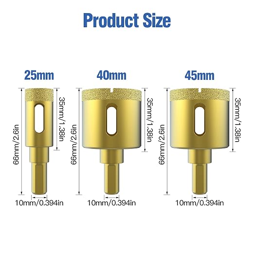 HUHAO Juego 3 Piezas Brocas Diamante 25-45 mm miniatura 5