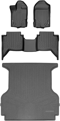 SMARTLINER Juego de alfombrillas de 2 filas y revestimiento de caja de camión, color negro, compatible con Ford Ranger SuperCrew Cab 2019-2022