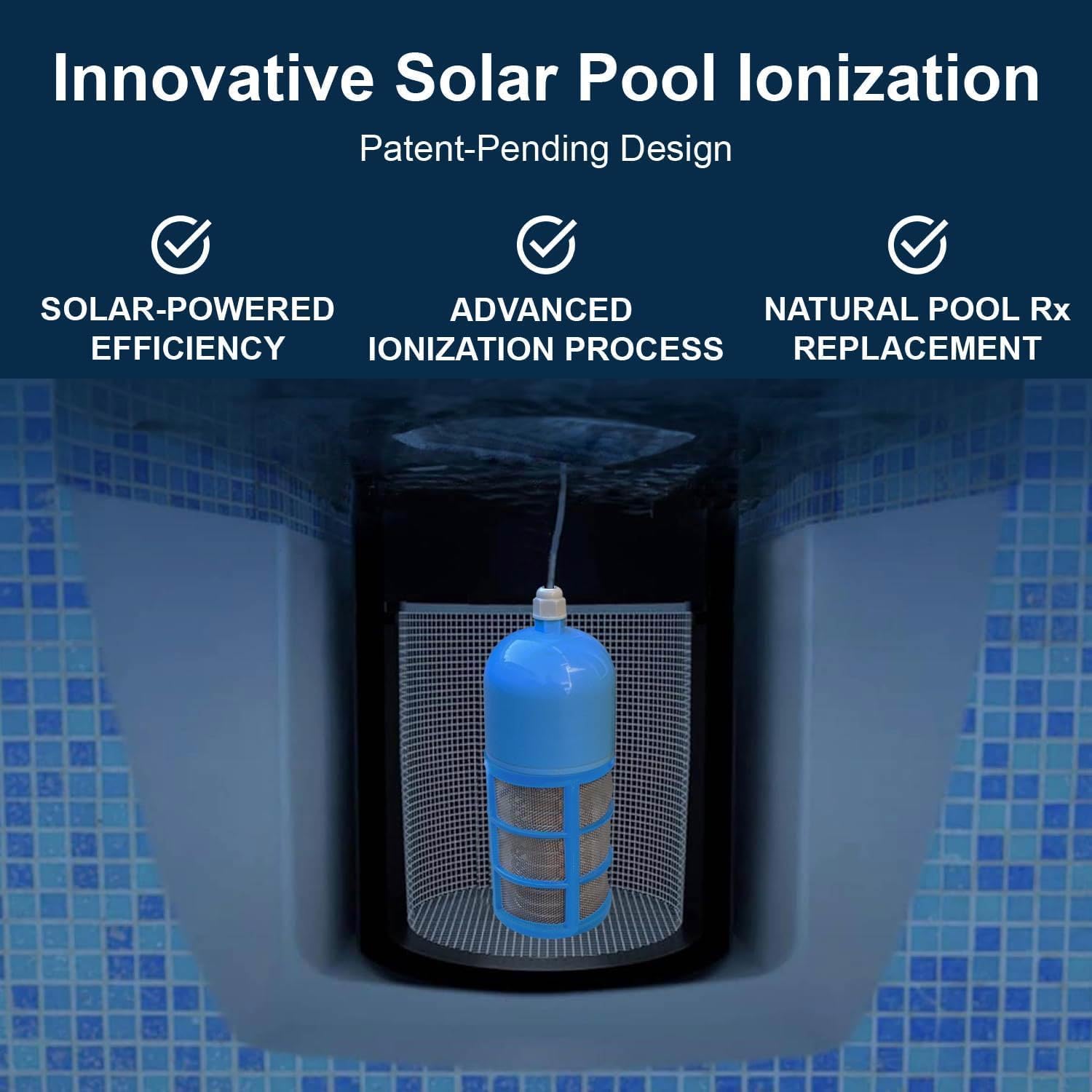 Solar Pool Rx Ionizer - High Efficiency, Use up to 85% Less Chlorine, Pool Cleaner for up to 45,000 Gal, Lifetime Replacement Program