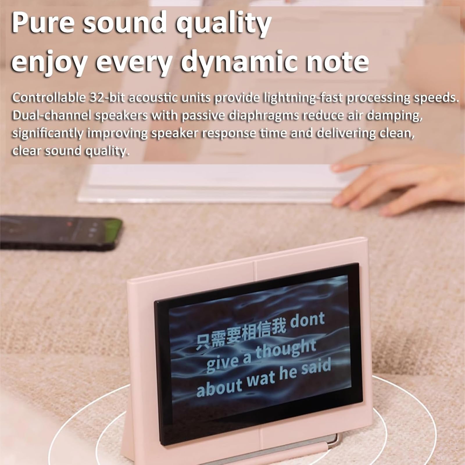 Altoparlante Bluetooth con display con testo fluttuante, audio HIFI, 14 sfondi dinamici, 8 effetti fluttuanti, Bluetooth 5.3, ideale per camera da letto o scrivania
