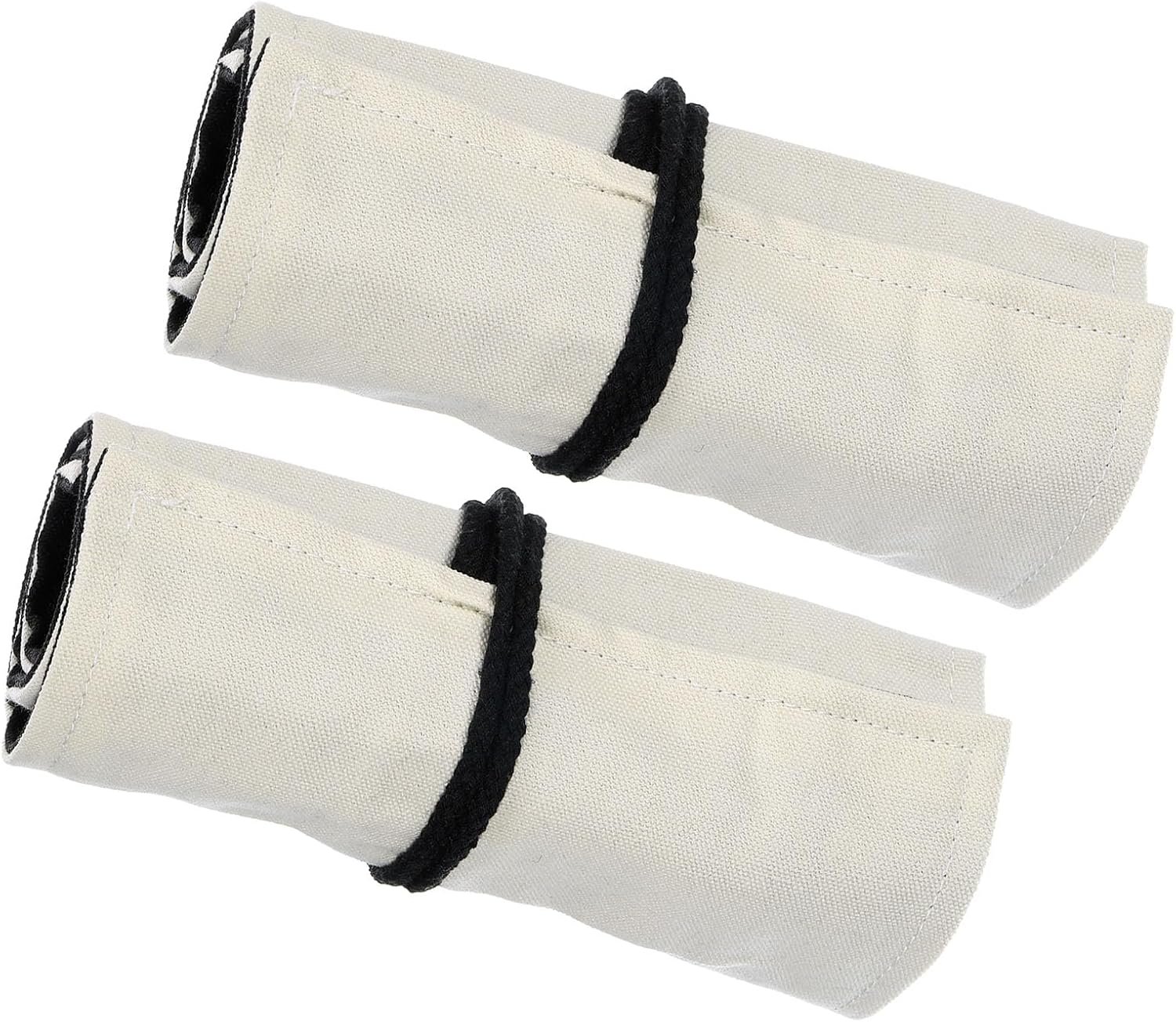 PATIKIL Handmade 48 Slots Roll Up Pencil Case, 2 Pack Canvas Pencil Wrap Pouch Pen Holder Organizer for Artist Drawing Coloring Sketching, White/Black