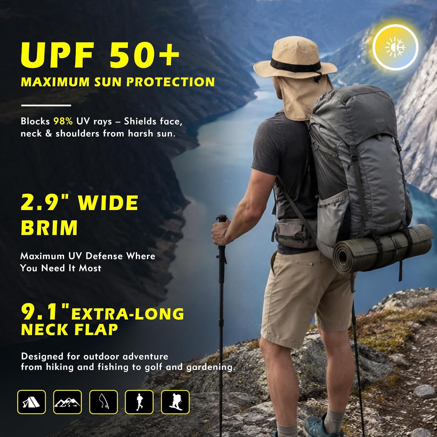 UVCoolix™ Cooling Sun Hat with Neck Flap,UPF 50+ Wide Brim UV Protection Boonie for Hot Outdoor Days