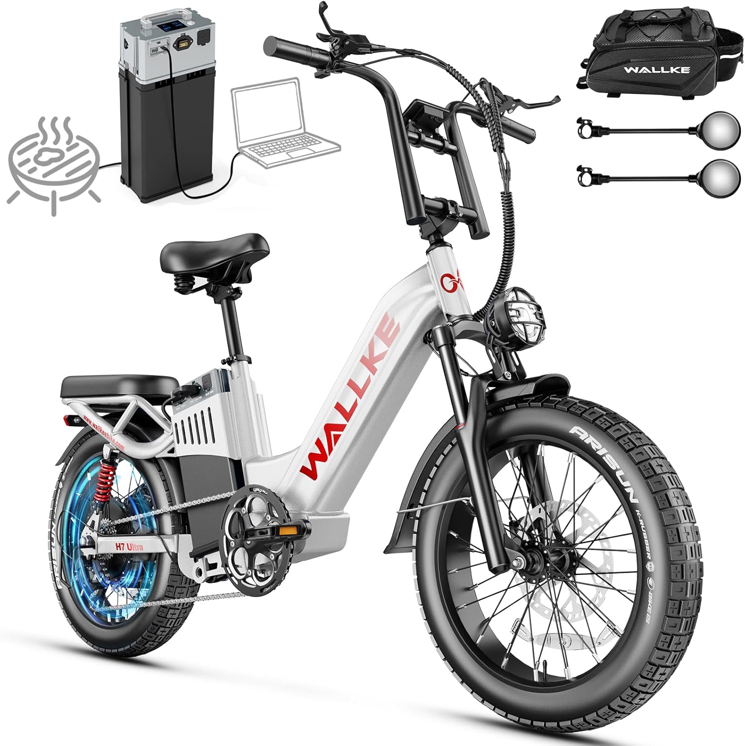 Wallke H7 ULTRA HIGH-END Rust-Free Ebikes for Adults, 48V 55Ah Long Range Electric Bike, 105NM 45° Slope 37MPH Fast E bike, Solar Power Hub Battery, ARISUN Tire, Torque Sensor, Fitness/Camping/Commute