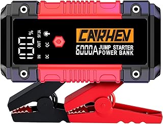 CARHEV Booster Batterie Voiture 6000A, 26800mAh Démarreur de Voiture (Jusqu’à 10L Essence & 10L Diesel), 12V Portable Jump Starter avec Lampe à LED, Grand Écran LCD, Pinces de Sûreté Intelligentes