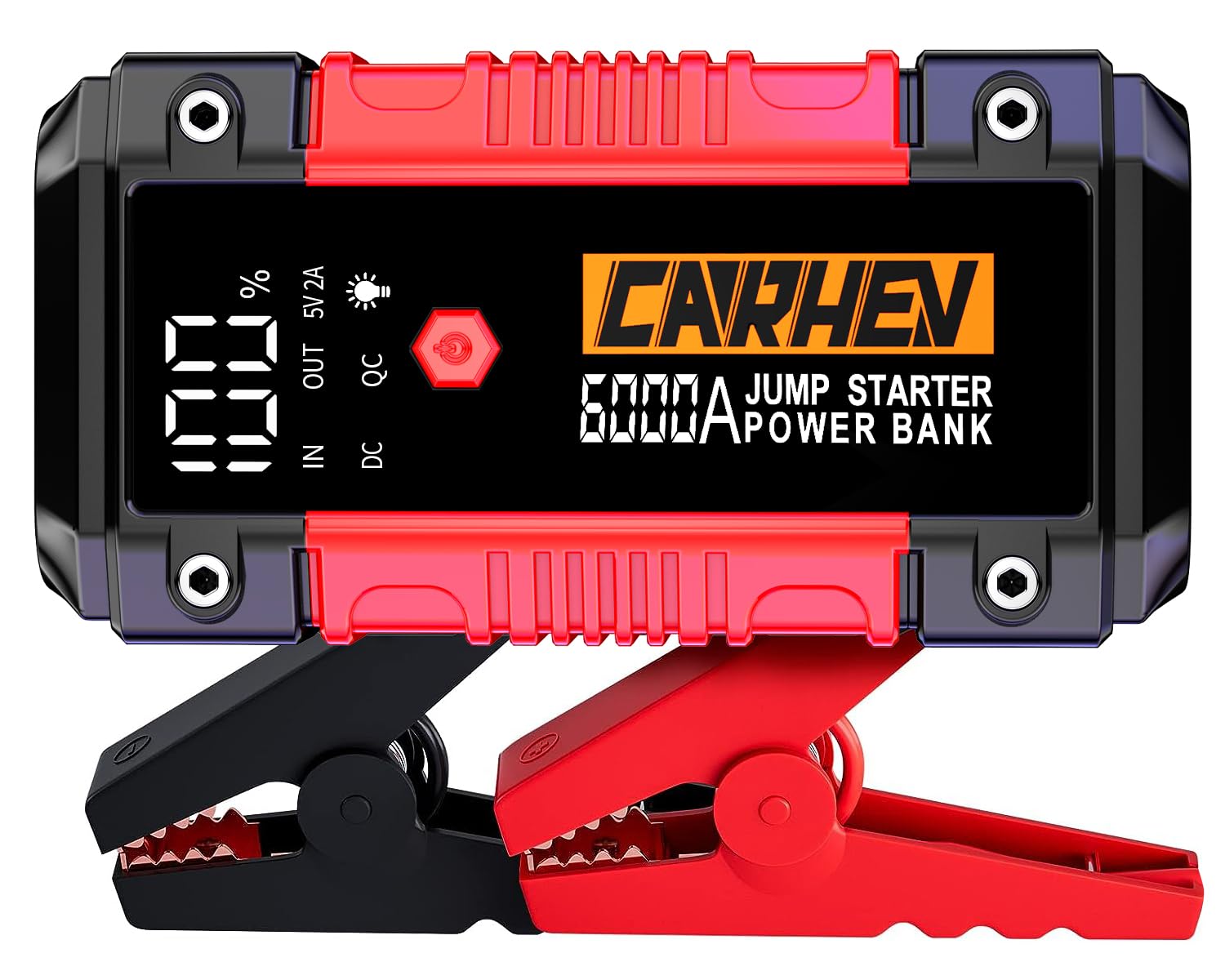 CARHEV Car Battery Booster 6000A, 26800mAh Car Jump Starter (up to 10L Petrol & 10L Diesel), 12V Portable Jump Starter with LED Light, Large LCD Display, Smart Safety Clips