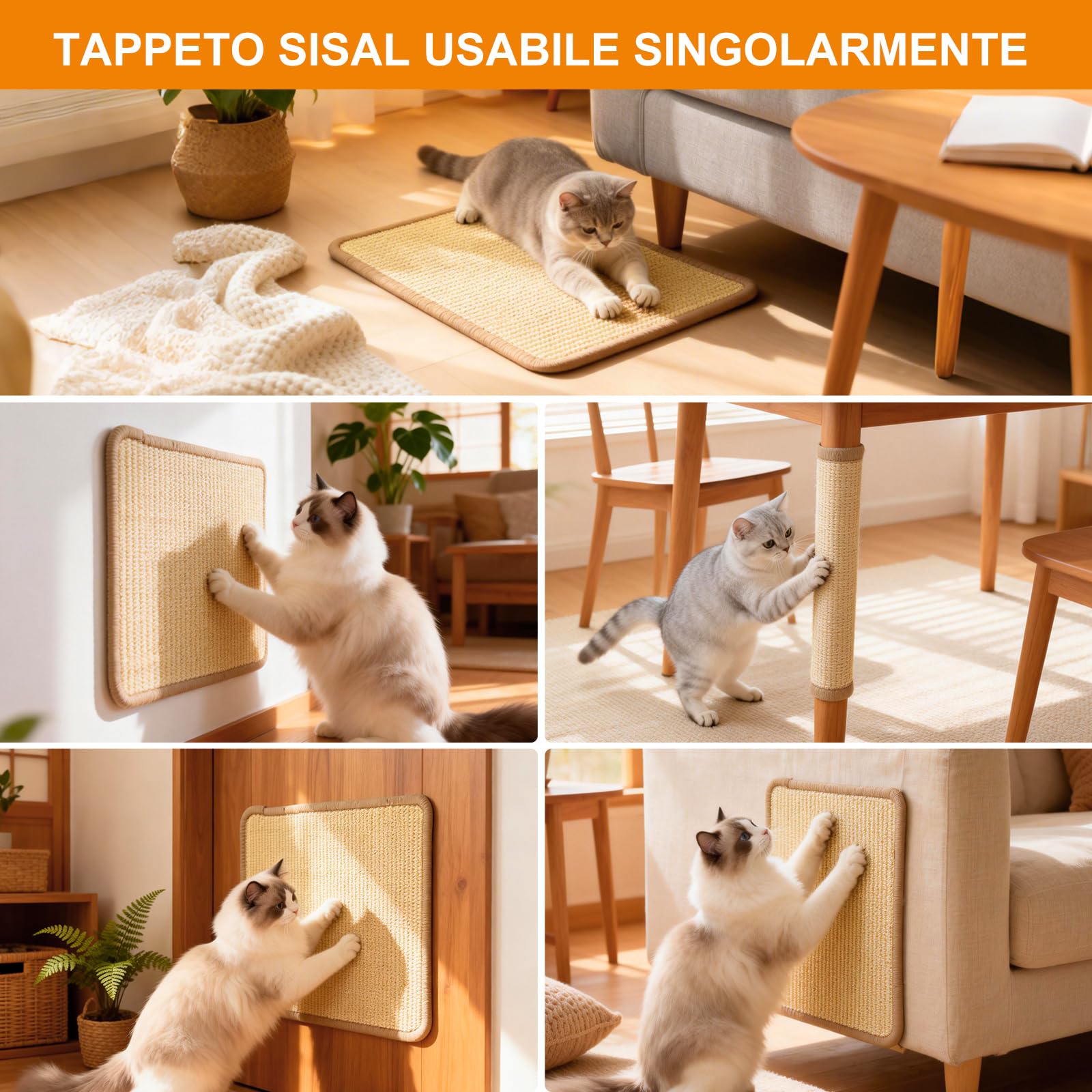 DONWEI Tiragraffi Gatti Triangolare Sisal 50X28X50Cm Faggio Salvaspazio | Pannello Pieghevole Con Tappetino Sostituibile, Protegge Divani E Adatto A Tutte Le Razze Di Gatti