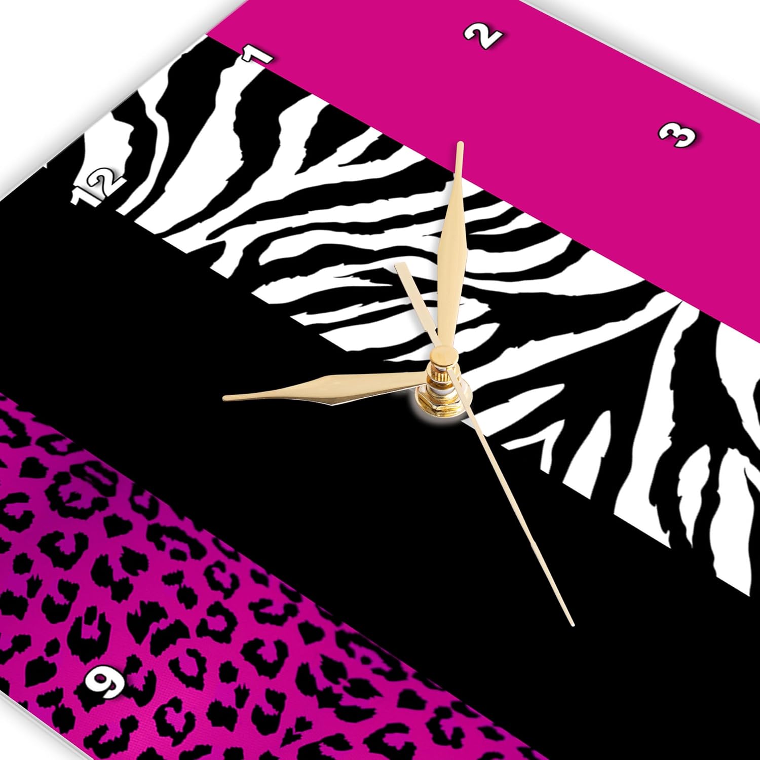 3dRose DPP_35436_2 Pink Black and White Animal Print-Leopard and Zebra-Wall Clock, 13 by 13-Inch