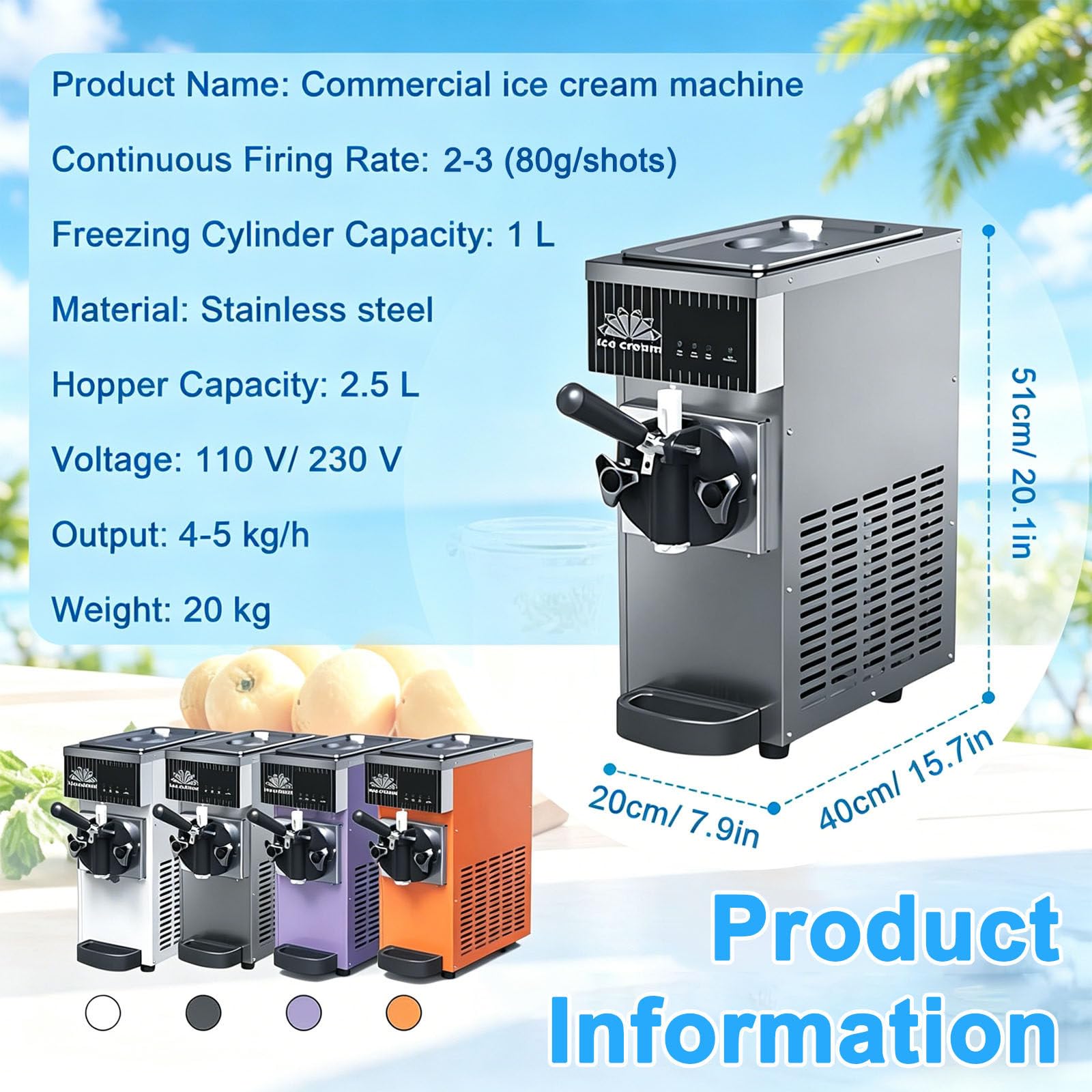 Sweet Sundae - Macchina per Gelato, Gelatiera, 2.5 L, Compressore Autoraffreddante, 450 W, Sistemas di Erogazione, Pulizia Automatica, Acciaio Inox Grey