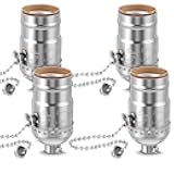 Saysurey 4 Pcs Pull Chain Lamp Socket Replacement, E26 Standard Threaded Base, Light Socket with Pull Chain, Lamp Parts for Repair (Silver)