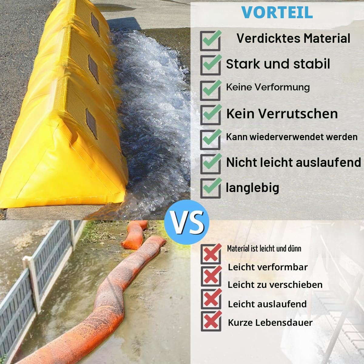 Hochwasserschutz bei Türen Wassergefüllte Hochwasserschutzbarriere Aufblasbare Hochwasserschutz, alternativer Sandsack für Regenschutz Rot (157"x15.7")