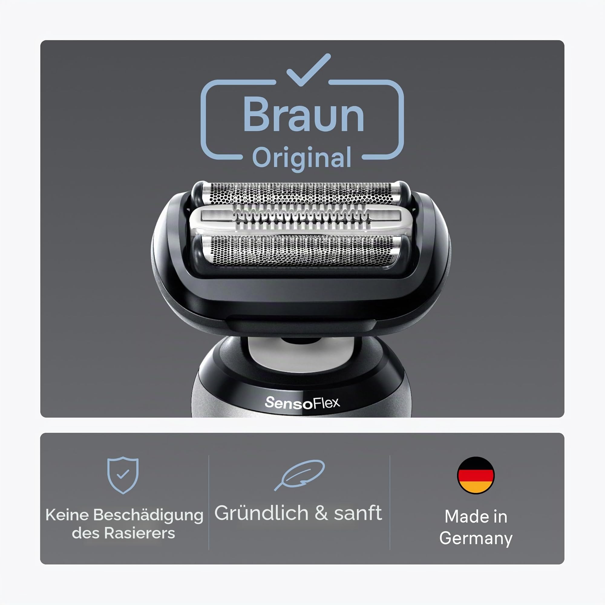 Braun Series 6 Elektrorasierer Ersatzkopf mit empfindlichem Skinguard, Befestigen Sie einfach Ihren Rasierkopf, kompatibel mit Rasierern der neuen Generation der Serie 6, 64B, Schwarz