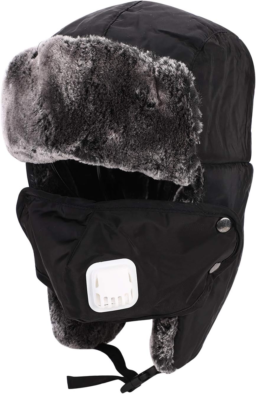 Unisex Kids Winter Trapper Hat Thermal Fur Lined Winter Hat with Ear Flaps Waterproof Outdoor Ski Hat Warm Russian Skiing Hat with Warm Thick Lamb Wool Liner for Boys and Girls Aged 5-15Y