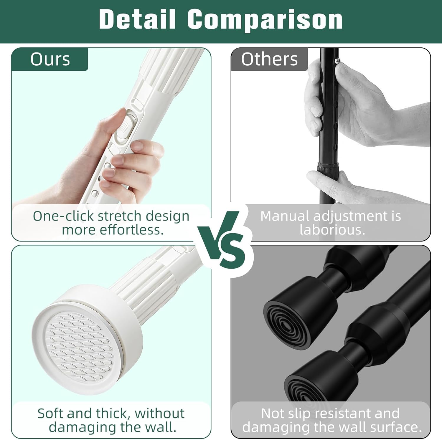 Adjustable Shower Curtain Rod Round White 40-102" Anti-Rust Non-Slip One Click Tension Curtain Rod for Bedroom Study Wardrobe Decoration