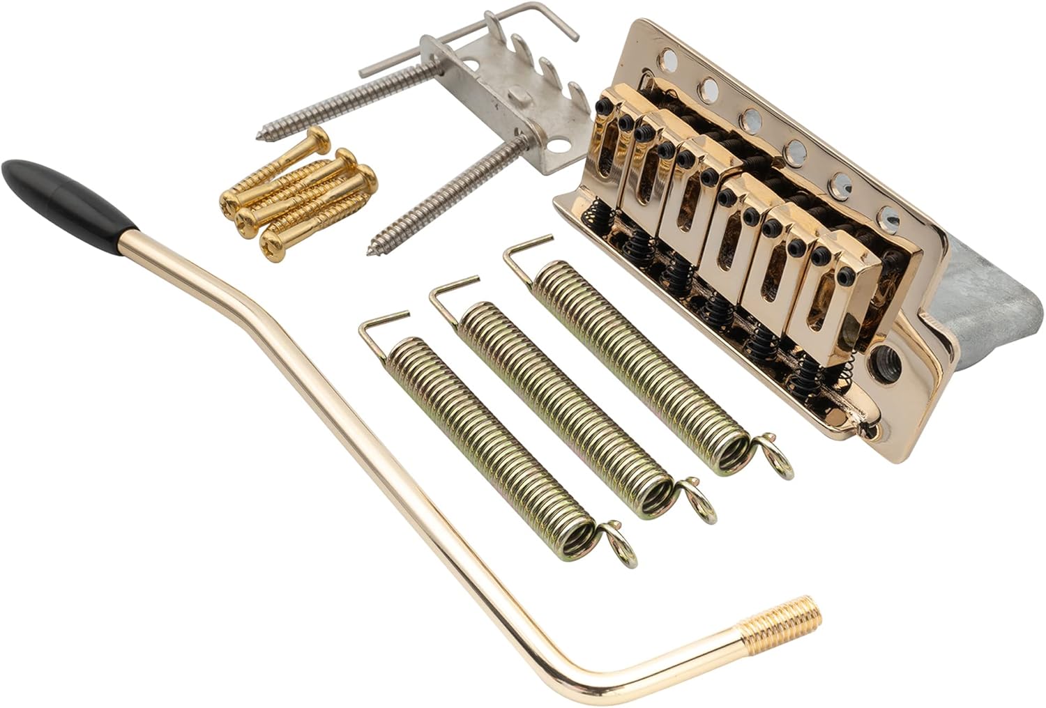 Musiclily Pro 52.5mm Modern 6-Screw Tremolo Bridge 36mm Short Block for Squier Strat Style Electric Guitar, Gold