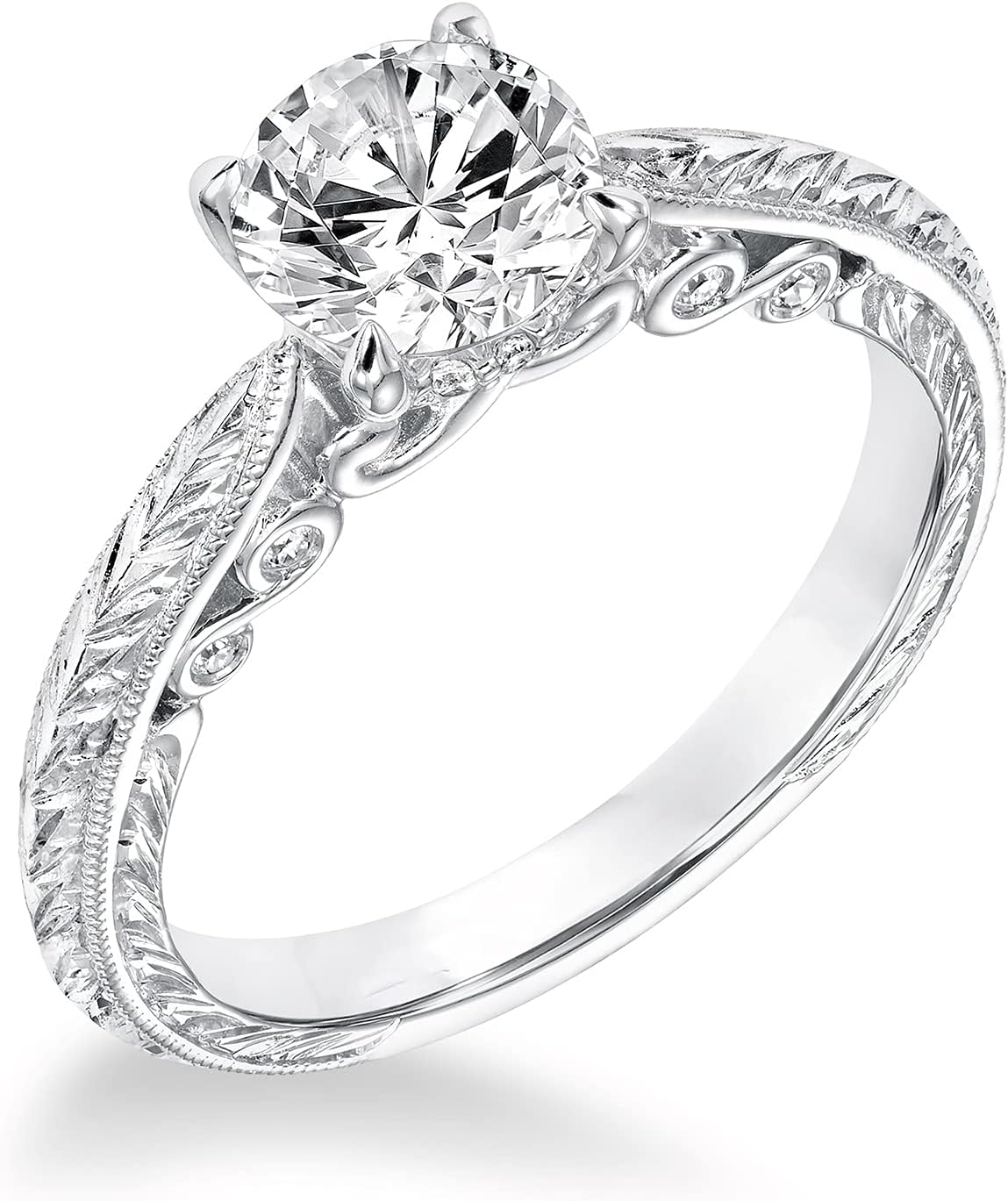 1.07 CT Round Cut Moissanite Solitaire Vintage Engagement Rings, 10K 14K 18K White Gold Rings for Women