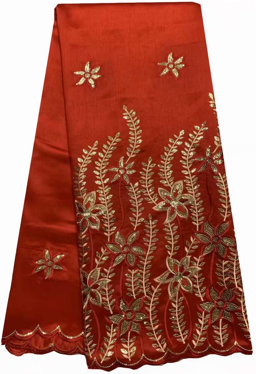 Red Cotton New Raw Silk Craft Sewing African George Lace Fabric Nigerian Sequins Lace 2020 Wedding Party Dress