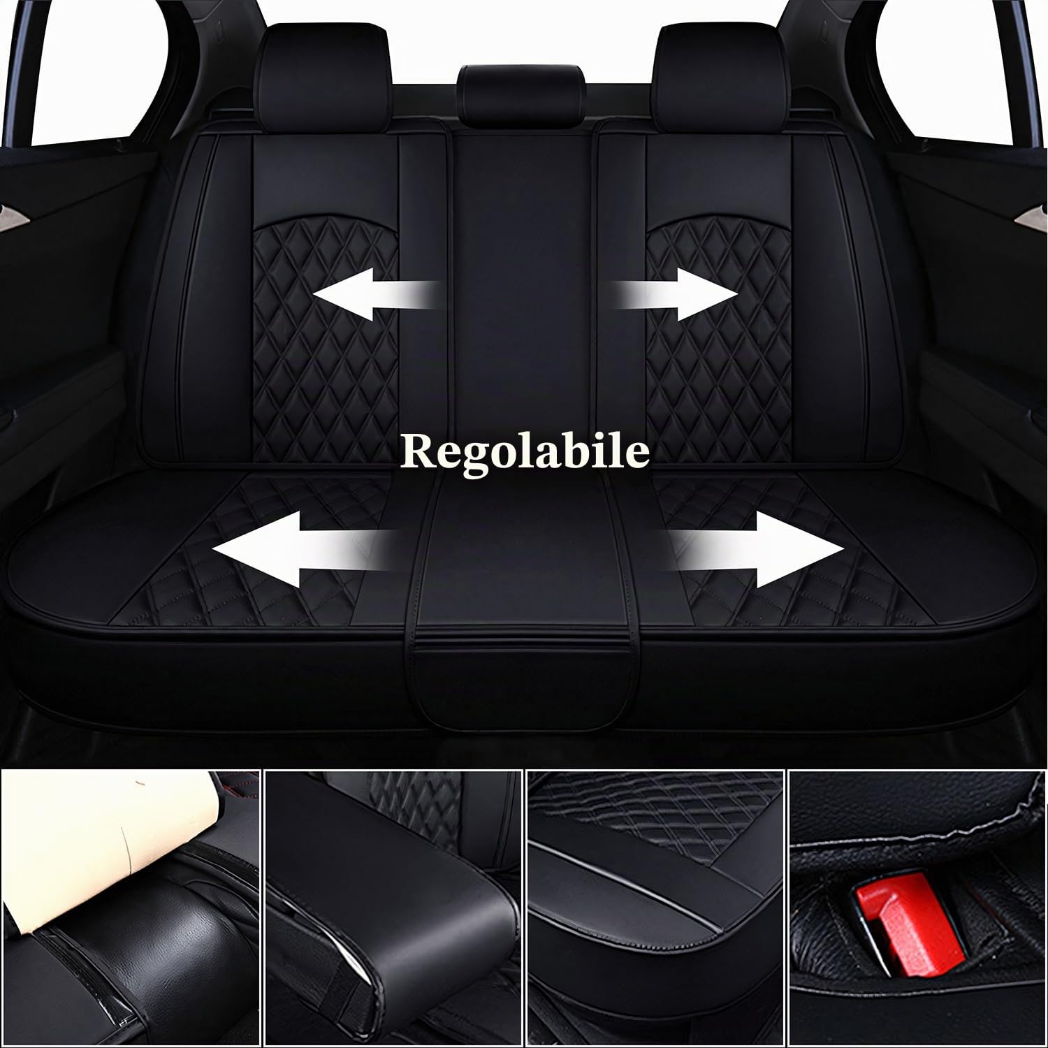 Coprisedili Universali Posteriori per Auto in Pelle, Adatti Alla Maggior Parte delle Berline SUV Pick-up (Nero)