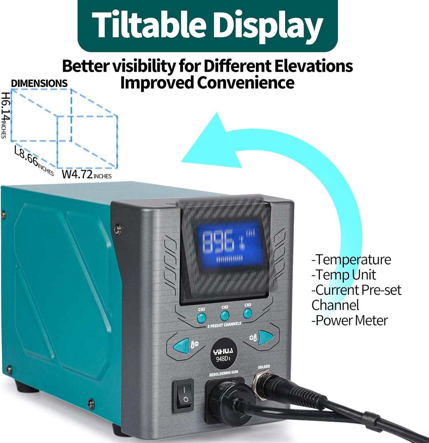 YIHUA 948D-I Desoldering Station 110W High Performance ESD-Safe with Temperature Control 716-896°F Adjustable, 3 Pre-set Channels, °C/°F Conversion, Auto Stand-by, Sleep Mode