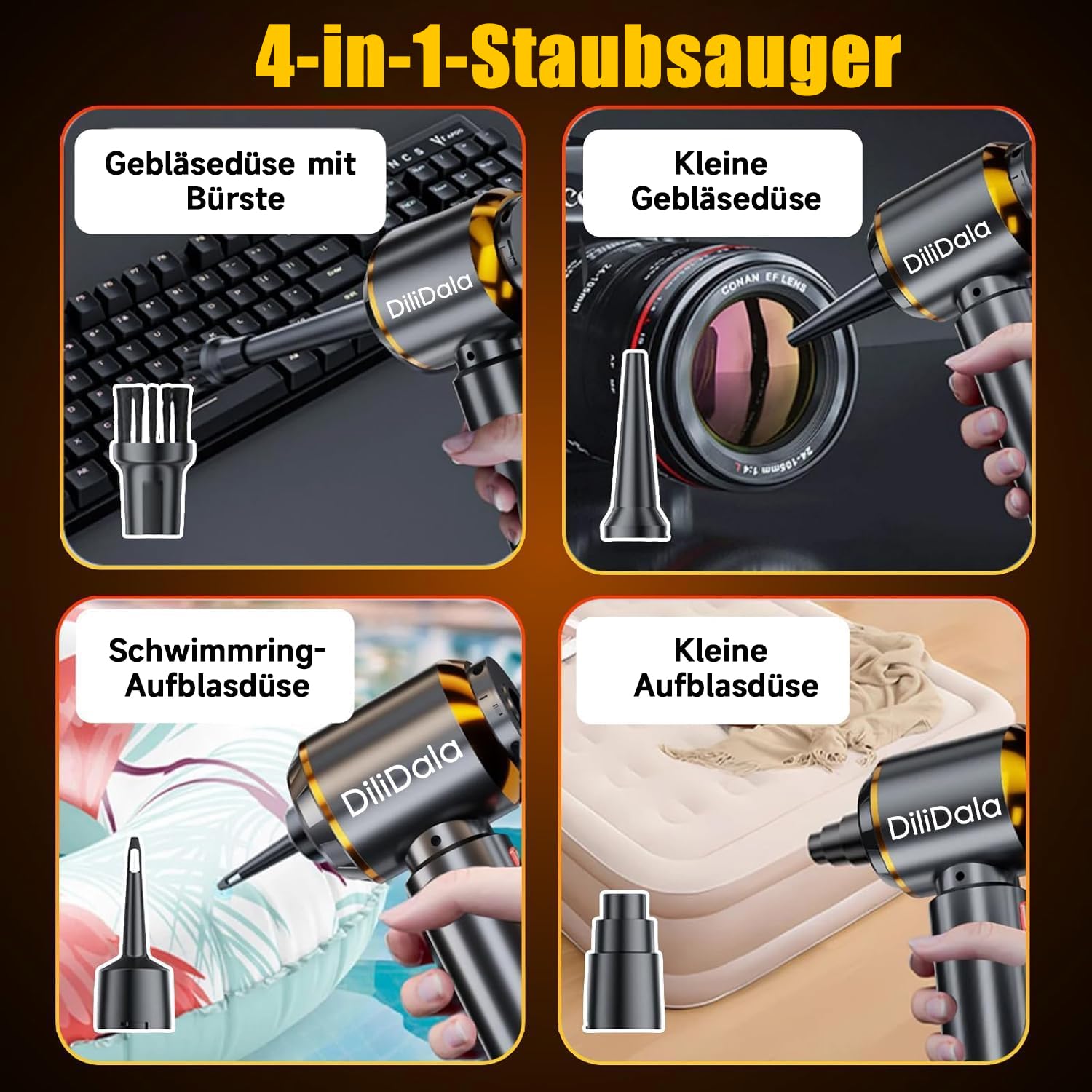 Handstaubsauger Akku, 26000PA Auto Staubsauger, Upgrade-Schnellladung, 3-Gang Akku Staubsauger mit Bürstenloser Motor per Auto, Tierhaare, Sofa Reinigung