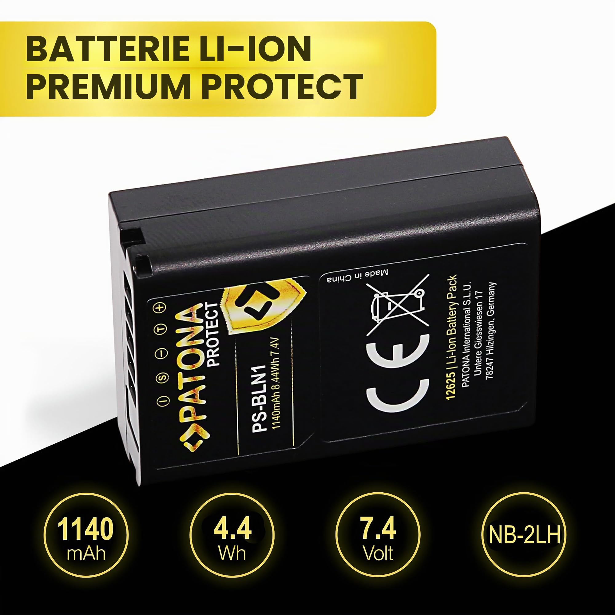 PATONA 2X Protect Batterie pour Olympus PS-BLN1 BLN-1 BLN1, 1140mAh 7.6V