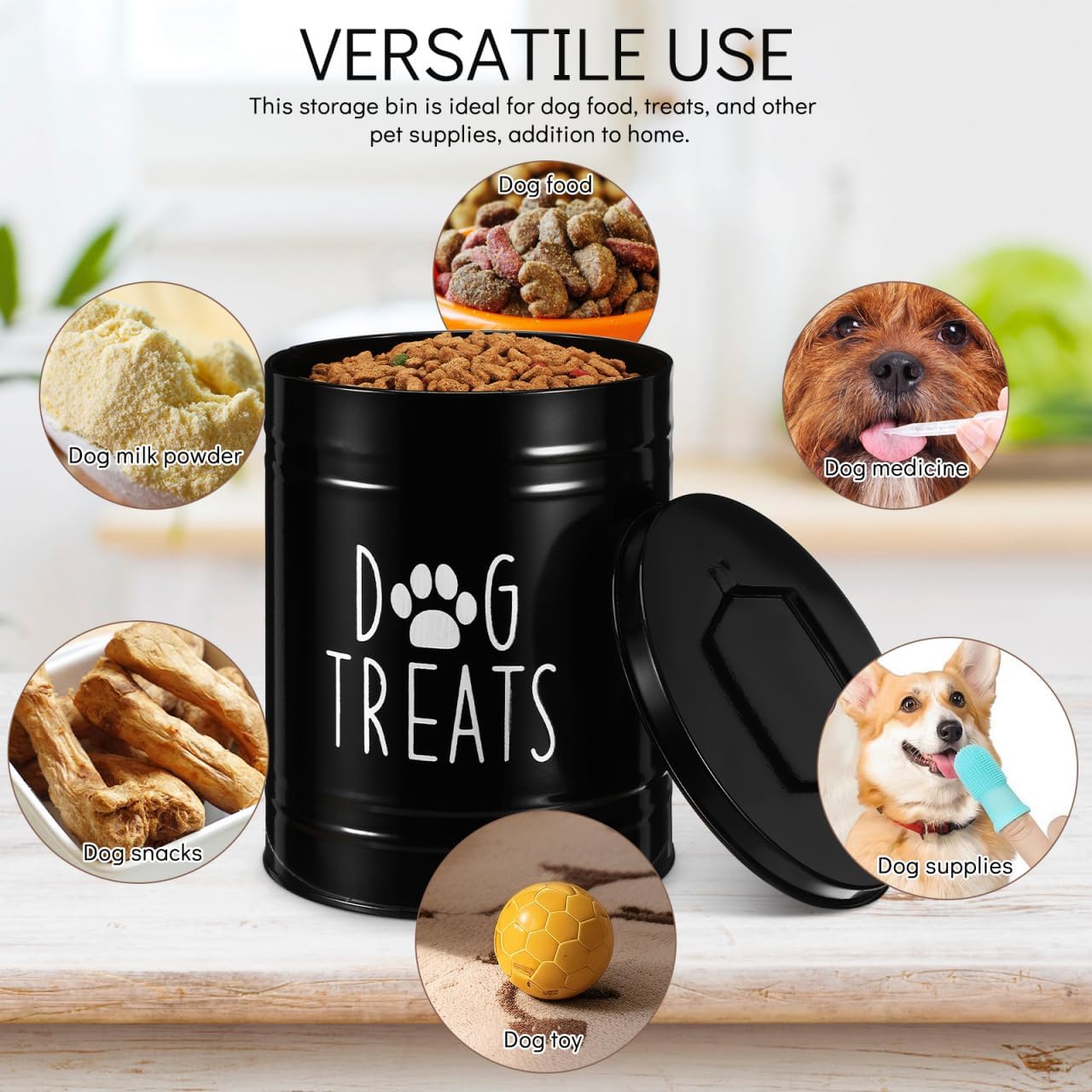 Cabilock Airtight Dog Food Storage Container with Lid for Kitchen Counter 6.49X4.72X4.72In Dog Treat Jar Sealed Pet Food Bin for Freshness and Safe Storage