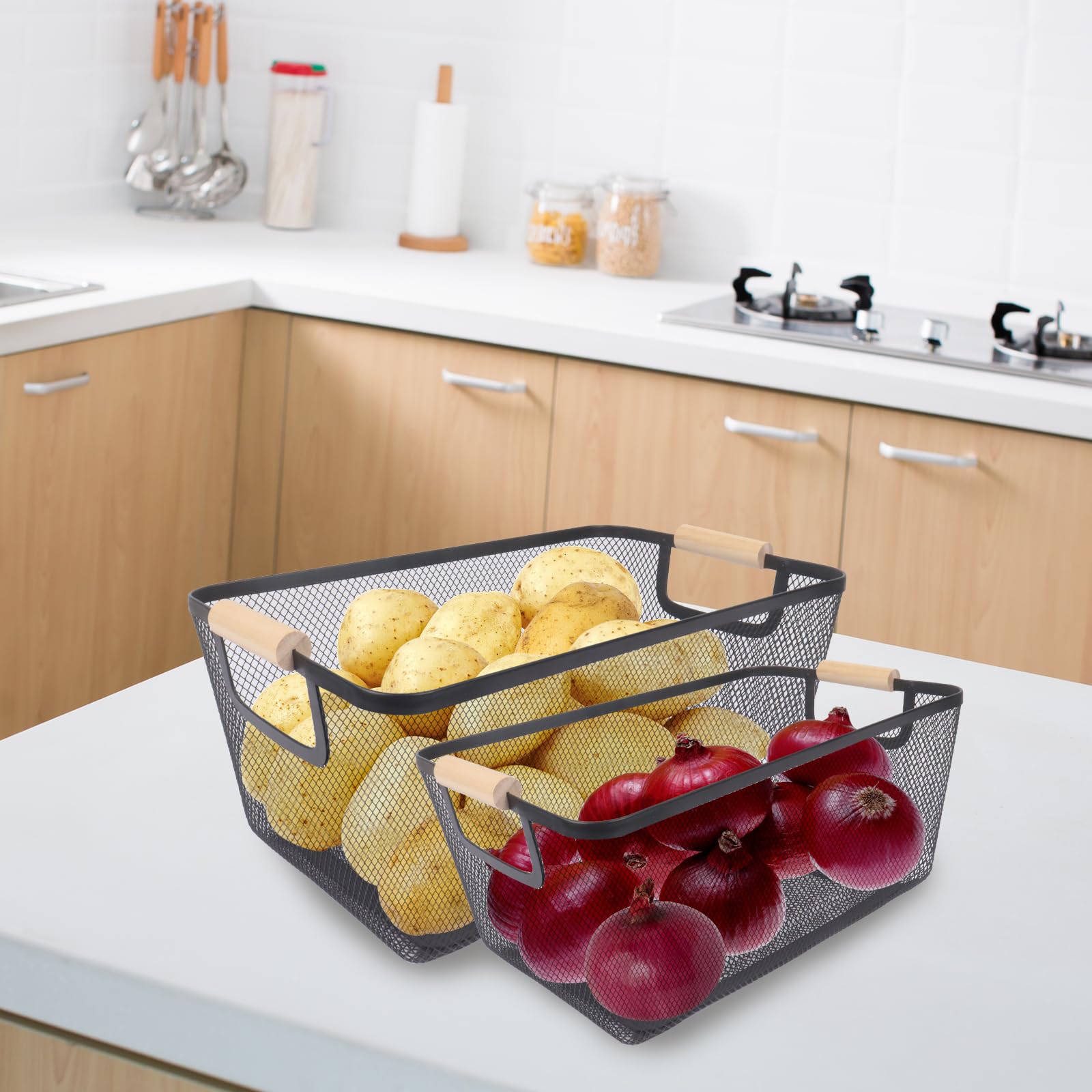 Cestino per la conservazione di patate e cipolle di iuta per la dispensa, patate, cipolle, aglio, decorazioni per la cucina, cesto di patate da appendere a parete (Color : Brown, Size : 20x28cm