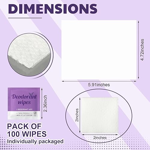 Miniatura 8 de Timgle 100 toallitas desodorantes de viaje envueltas individualmente para axilas, desodorante antitranspirante, toallitas para el cuerpo, para